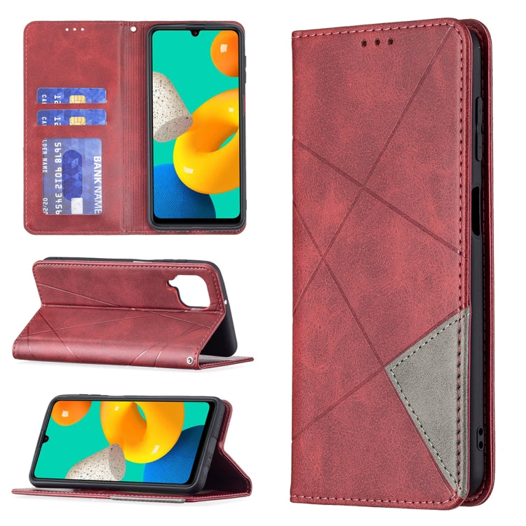 Custodia in pelle magnetica a rotazione orizzontale con struttura a rombo con supporto e slot per schede, For Samsung Galaxy M32
