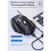 iMICE GW-X7 Mouse da gioco wireless ricaricabile silenzioso a 7 pulsanti con luci RGB colorate, GW-X7 2.4G