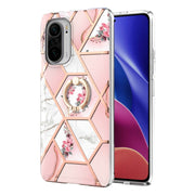 Custodia antiurto in TPU con motivo floreale in marmo con giunzione elettrolitica con supporto per anello di strass, For Xiaomi Mi 11i, For Xiaomi Poco M3, For Xiaomi Redmi 9A, For Xiaomi Mi 10 Lite, For Xiaomi Mi 10T Lite, For Xiaomi Mi 10T / Mi 10T Pro