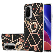 Custodia antiurto in TPU con motivo floreale in marmo con giunzione elettrolitica con supporto per anello di strass, For Xiaomi Mi 11i, For Xiaomi Poco M3, For Xiaomi Redmi 9A, For Xiaomi Mi 10 Lite, For Xiaomi Mi 10T Lite, For Xiaomi Mi 10T / Mi 10T Pro
