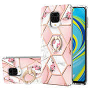 Custodia antiurto in TPU con motivo floreale in marmo con giunzione elettrolitica con supporto per anello di strass, For Xiaomi Redmi Note 9S, For Xiaomi Redmi Note 10, For Xiaomi Redmi Note 10 Pro Max, For Xiaomi Poco X3 NFC