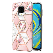 Custodia antiurto in TPU con motivo floreale in marmo con giunzione elettrolitica con supporto per anello di strass, For Xiaomi Redmi Note 9S, For Xiaomi Redmi Note 10, For Xiaomi Redmi Note 10 Pro Max, For Xiaomi Poco X3 NFC