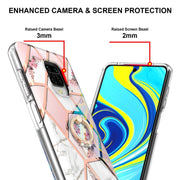 Custodia antiurto in TPU con motivo floreale in marmo con giunzione elettrolitica con supporto per anello di strass, For Xiaomi Redmi Note 9S, For Xiaomi Redmi Note 10, For Xiaomi Redmi Note 10 Pro Max, For Xiaomi Poco X3 NFC