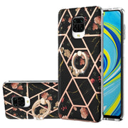 Custodia antiurto in TPU con motivo floreale in marmo con giunzione elettrolitica con supporto per anello di strass, For Xiaomi Redmi Note 9S, For Xiaomi Redmi Note 10, For Xiaomi Redmi Note 10 Pro Max, For Xiaomi Poco X3 NFC
