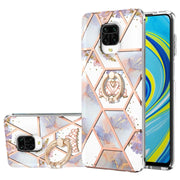 Custodia antiurto in TPU con motivo floreale in marmo con giunzione elettrolitica con supporto per anello di strass, For Xiaomi Redmi Note 9S, For Xiaomi Redmi Note 10, For Xiaomi Redmi Note 10 Pro Max, For Xiaomi Poco X3 NFC