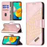 Custodia in pelle sintetica a vibrazione orizzontale con trama in coccodrillo abbinata con portafoglio, supporto e slot per carte, For Samsung Galaxy M32