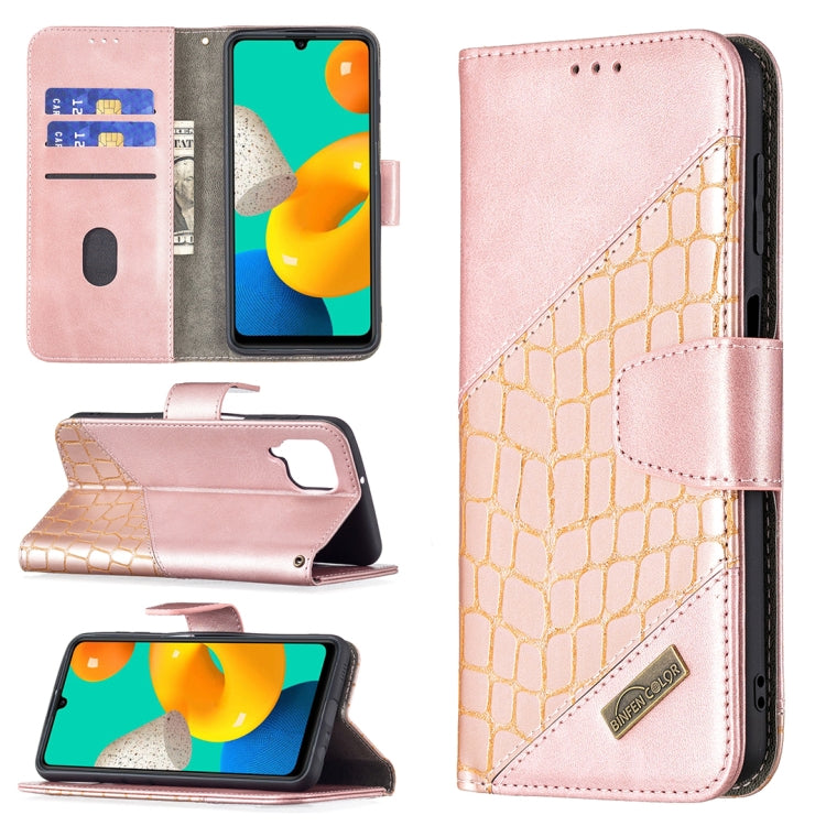Custodia in pelle sintetica a vibrazione orizzontale con trama in coccodrillo abbinata con portafoglio, supporto e slot per carte, For Samsung Galaxy M32