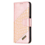 Custodia in pelle sintetica a vibrazione orizzontale con trama in coccodrillo abbinata con portafoglio, supporto e slot per carte, For Samsung Galaxy M32