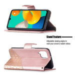 Custodia in pelle sintetica a vibrazione orizzontale con trama in coccodrillo abbinata con portafoglio, supporto e slot per carte, For Samsung Galaxy M32