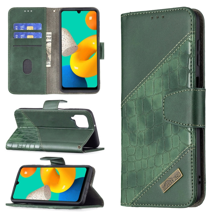 Custodia in pelle sintetica a vibrazione orizzontale con trama in coccodrillo abbinata con portafoglio, supporto e slot per carte, For Samsung Galaxy M32