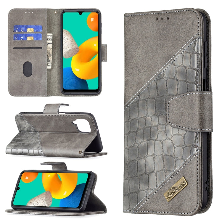 Custodia in pelle sintetica a vibrazione orizzontale con trama in coccodrillo abbinata con portafoglio, supporto e slot per carte, For Samsung Galaxy M32