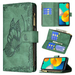 Custodia in pelle con cerniera orizzontale in rilievo con motivo a farfalla volante con supporto, fessure per carte e portafoglio, For Samsung Galaxy M32