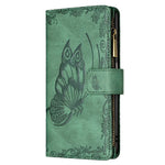 Custodia in pelle con cerniera orizzontale in rilievo con motivo a farfalla volante con supporto, fessure per carte e portafoglio, For Samsung Galaxy M32