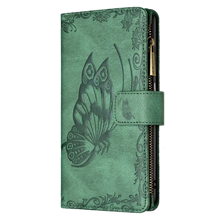 Custodia in pelle con cerniera orizzontale in rilievo con motivo a farfalla volante con supporto, fessure per carte e portafoglio, For Samsung Galaxy M32
