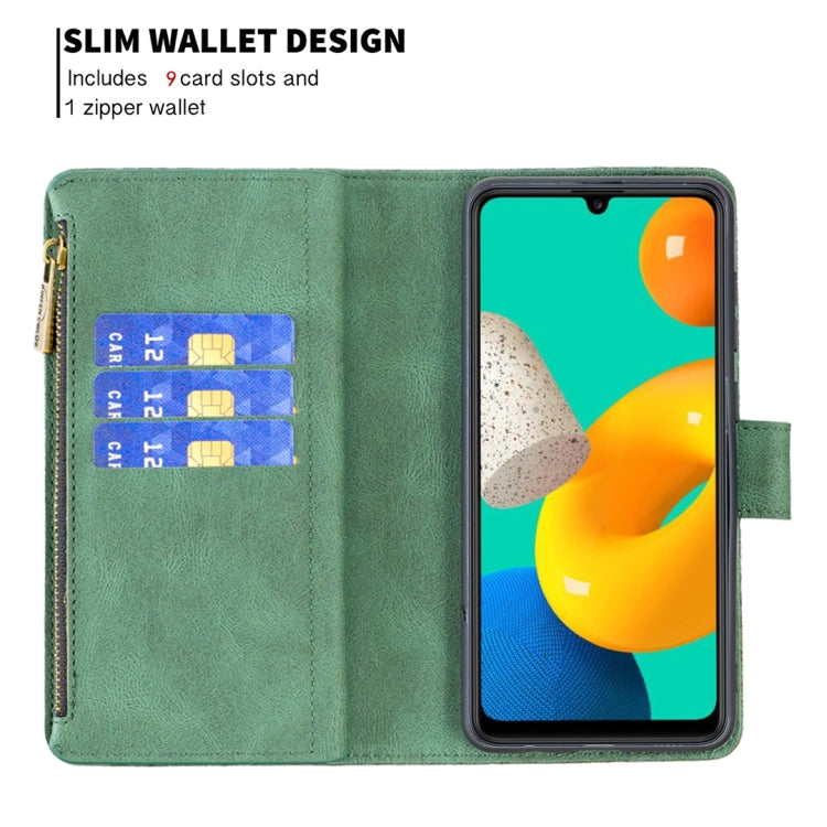 Custodia in pelle con cerniera orizzontale in rilievo con motivo a farfalla volante con supporto, fessure per carte e portafoglio, For Samsung Galaxy M32