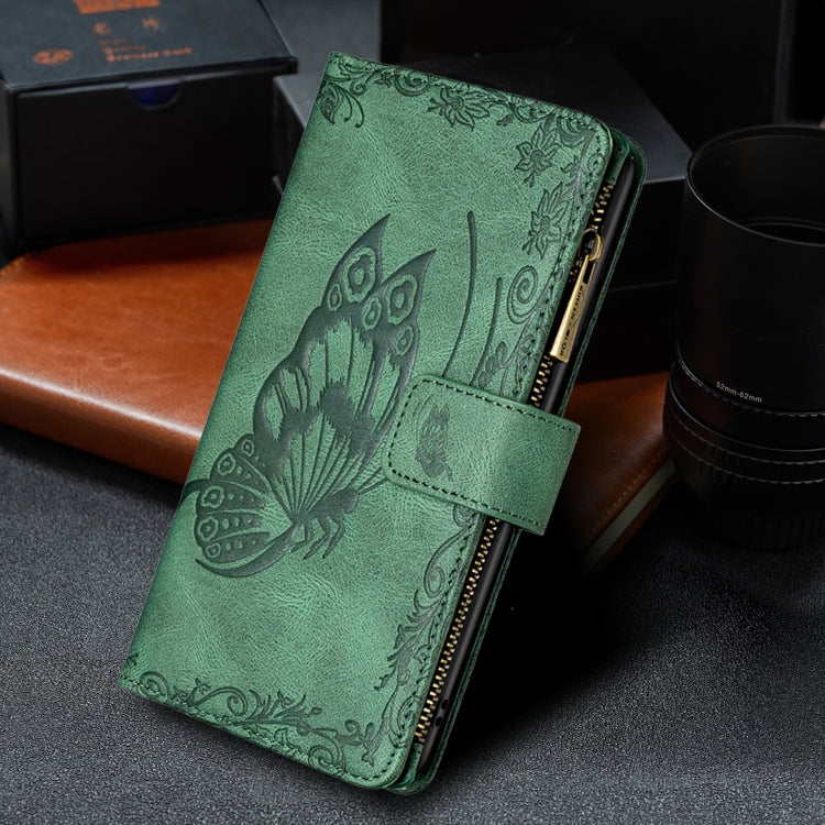 Custodia in pelle con cerniera orizzontale in rilievo con motivo a farfalla volante con supporto, fessure per carte e portafoglio, For Samsung Galaxy M32