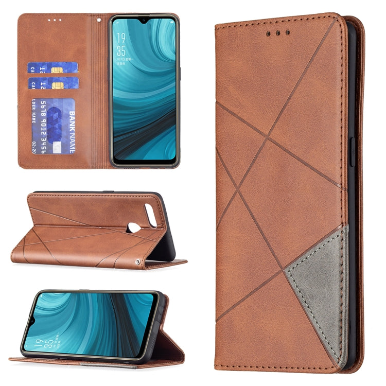 Custodia in pelle magnetica a rotazione orizzontale con struttura a rombo con supporto e slot per schede, For OPPO A7, For OPPO A15, For OPPO A54 4G / A55 5G, For OPPO A74 4G / F19 4G