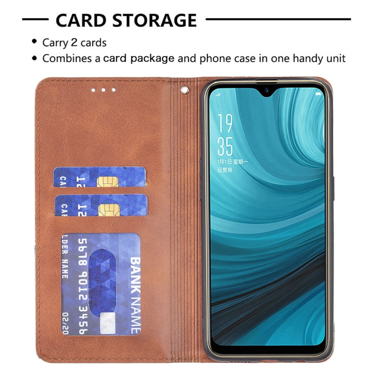 Custodia in pelle magnetica a rotazione orizzontale con struttura a rombo con supporto e slot per schede, For OPPO A7, For OPPO A15, For OPPO A54 4G / A55 5G, For OPPO A74 4G / F19 4G