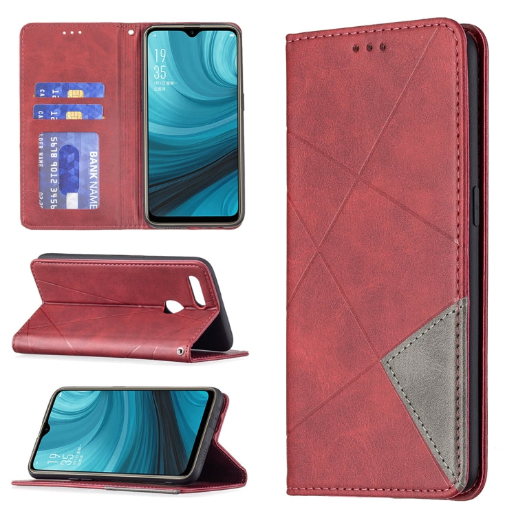 Custodia in pelle magnetica a rotazione orizzontale con struttura a rombo con supporto e slot per schede, For OPPO A7, For OPPO A15, For OPPO A54 4G / A55 5G, For OPPO A74 4G / F19 4G