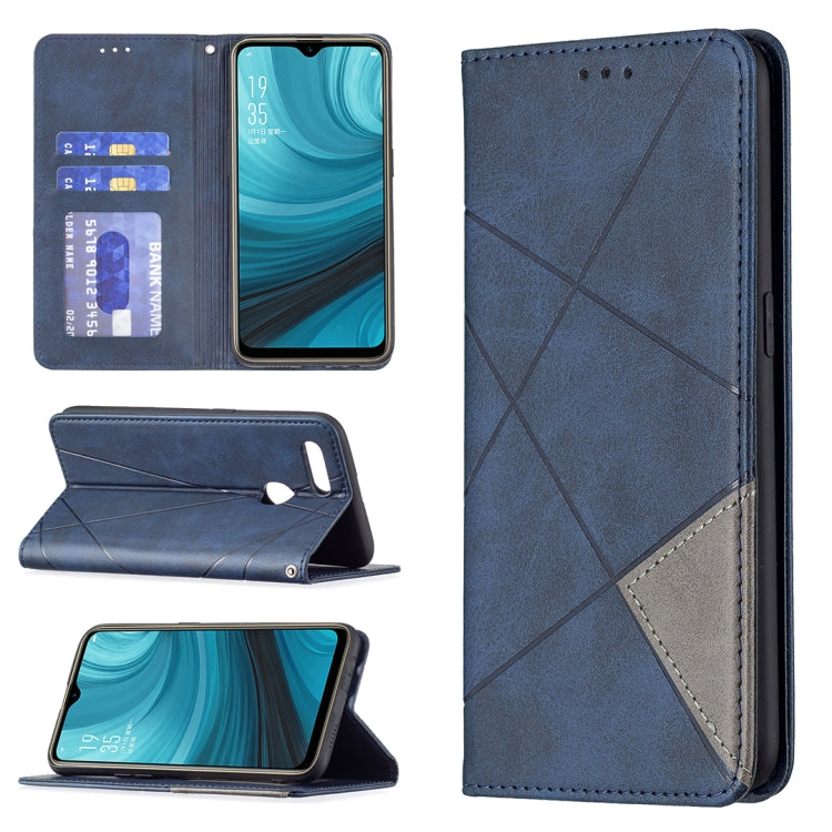 Custodia in pelle magnetica a rotazione orizzontale con struttura a rombo con supporto e slot per schede, For OPPO A7, For OPPO A15, For OPPO A54 4G / A55 5G, For OPPO A74 4G / F19 4G