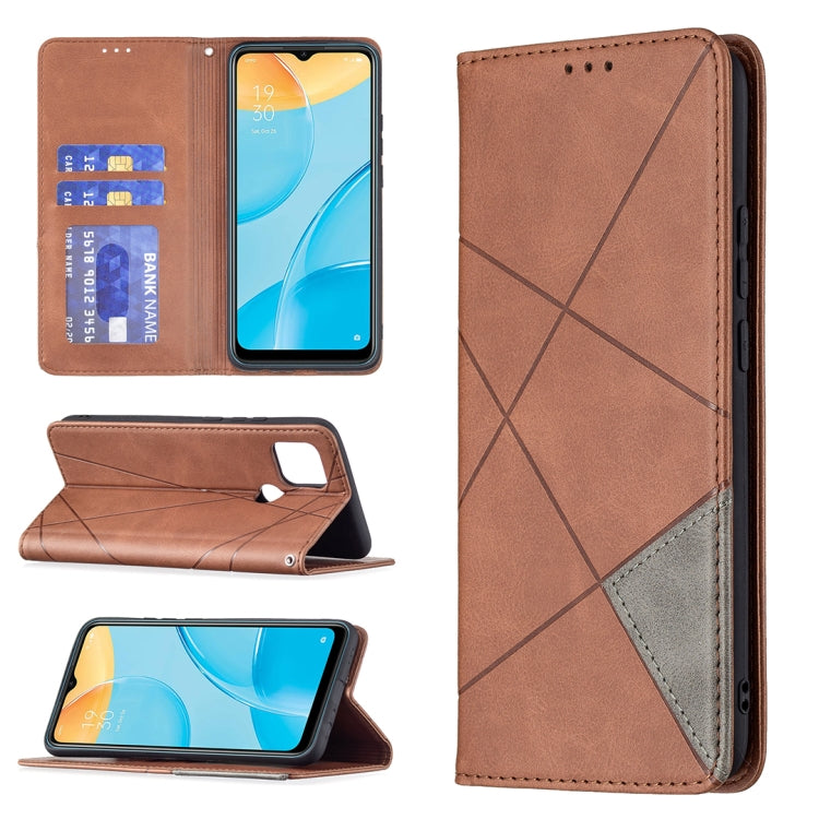 Custodia in pelle magnetica a rotazione orizzontale con struttura a rombo con supporto e slot per schede, For OPPO A7, For OPPO A15, For OPPO A54 4G / A55 5G, For OPPO A74 4G / F19 4G