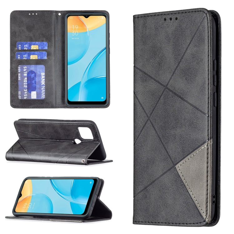 Custodia in pelle magnetica a rotazione orizzontale con struttura a rombo con supporto e slot per schede, For OPPO A7, For OPPO A15, For OPPO A54 4G / A55 5G, For OPPO A74 4G / F19 4G