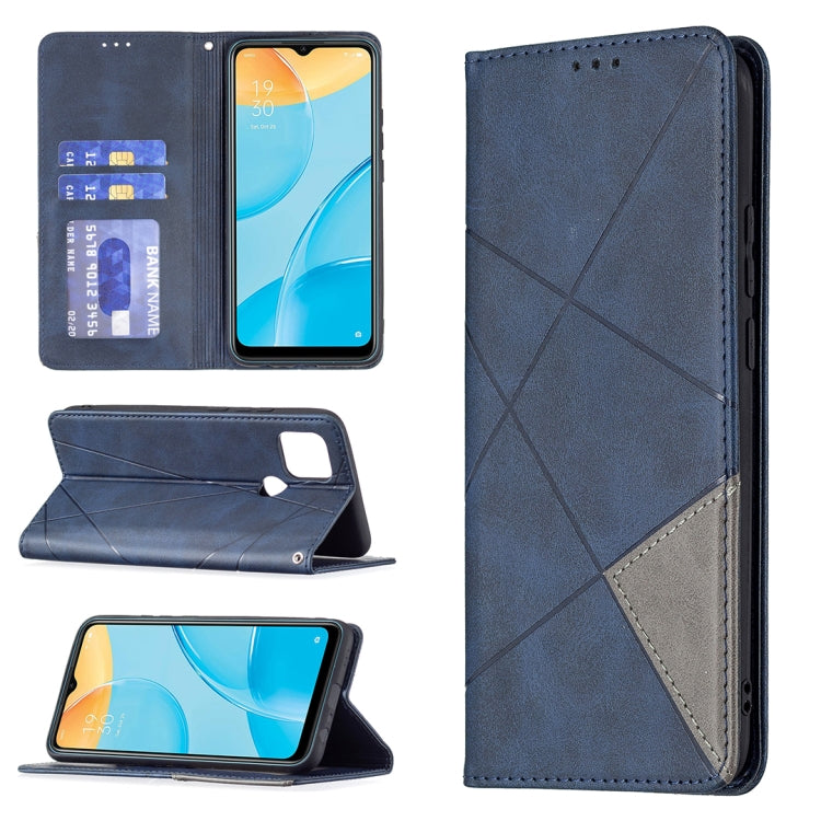 Custodia in pelle magnetica a rotazione orizzontale con struttura a rombo con supporto e slot per schede, For OPPO A7, For OPPO A15, For OPPO A54 4G / A55 5G, For OPPO A74 4G / F19 4G