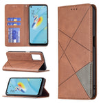 Custodia in pelle magnetica a rotazione orizzontale con struttura a rombo con supporto e slot per schede, For OPPO A7, For OPPO A15, For OPPO A54 4G / A55 5G, For OPPO A74 4G / F19 4G