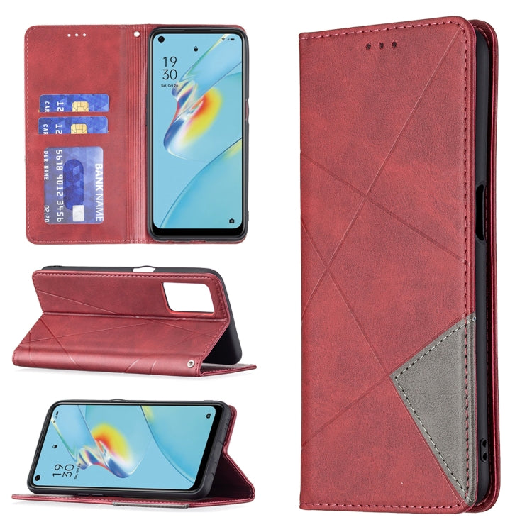 Custodia in pelle magnetica a rotazione orizzontale con struttura a rombo con supporto e slot per schede, For OPPO A7, For OPPO A15, For OPPO A54 4G / A55 5G, For OPPO A74 4G / F19 4G
