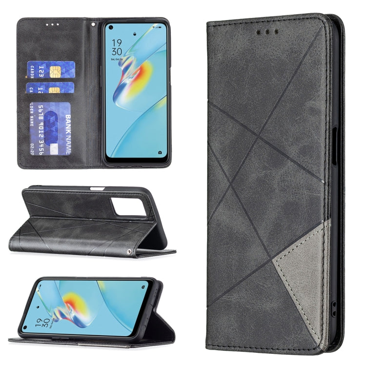Custodia in pelle magnetica a rotazione orizzontale con struttura a rombo con supporto e slot per schede, For OPPO A7, For OPPO A15, For OPPO A54 4G / A55 5G, For OPPO A74 4G / F19 4G