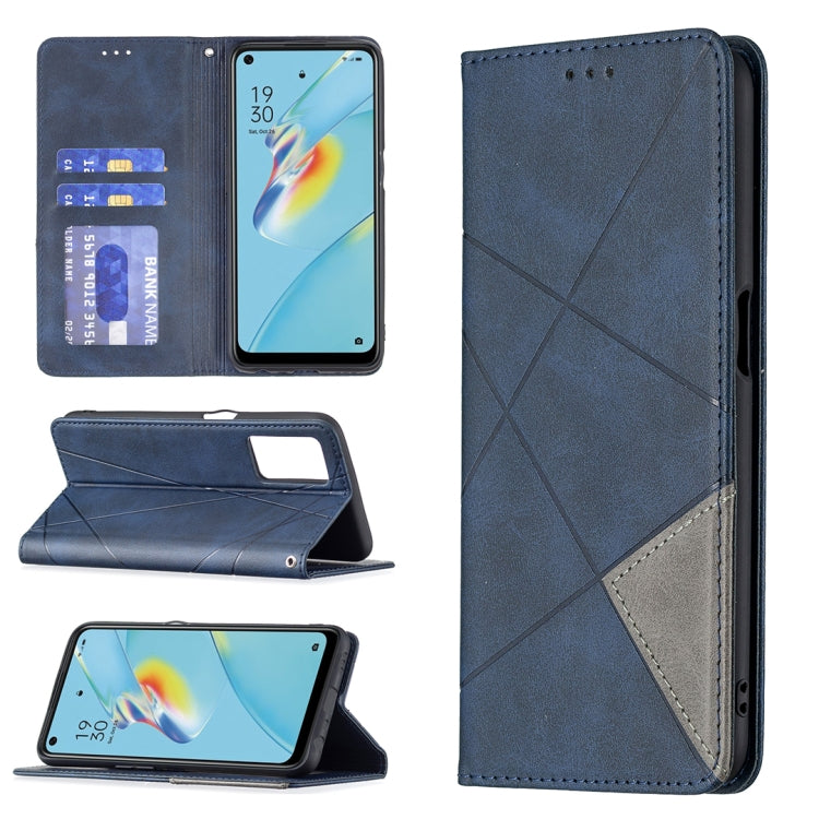 Custodia in pelle magnetica a rotazione orizzontale con struttura a rombo con supporto e slot per schede, For OPPO A7, For OPPO A15, For OPPO A54 4G / A55 5G, For OPPO A74 4G / F19 4G