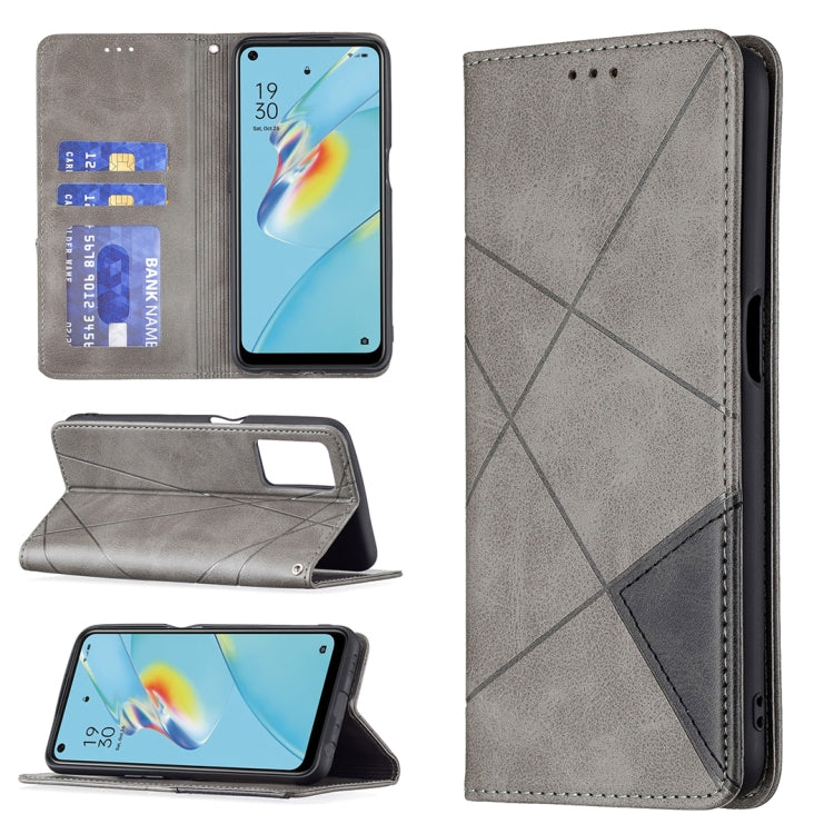 Custodia in pelle magnetica a rotazione orizzontale con struttura a rombo con supporto e slot per schede, For OPPO A7, For OPPO A15, For OPPO A54 4G / A55 5G, For OPPO A74 4G / F19 4G