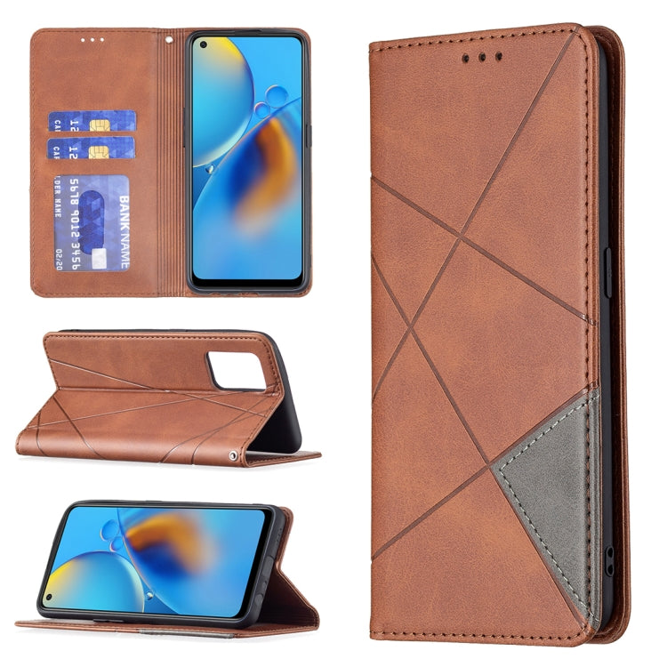 Custodia in pelle magnetica a rotazione orizzontale con struttura a rombo con supporto e slot per schede, For OPPO A7, For OPPO A15, For OPPO A54 4G / A55 5G, For OPPO A74 4G / F19 4G