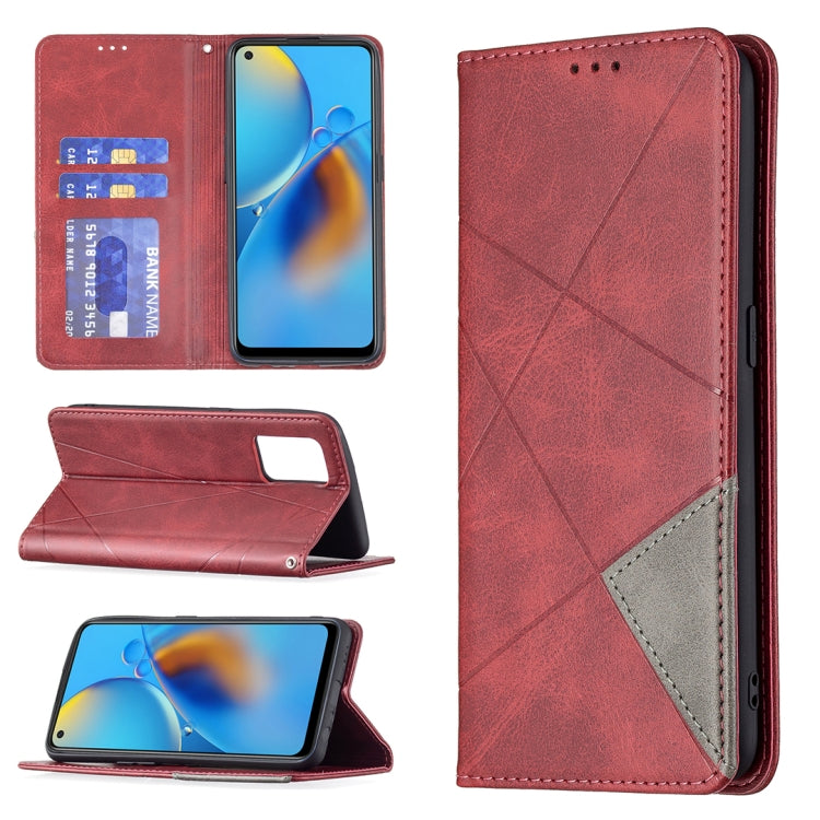 Custodia in pelle magnetica a rotazione orizzontale con struttura a rombo con supporto e slot per schede, For OPPO A7, For OPPO A15, For OPPO A54 4G / A55 5G, For OPPO A74 4G / F19 4G