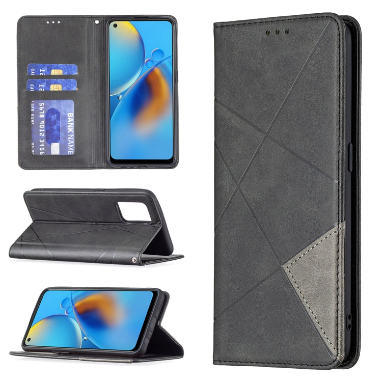 Custodia in pelle magnetica a rotazione orizzontale con struttura a rombo con supporto e slot per schede, For OPPO A7, For OPPO A15, For OPPO A54 4G / A55 5G, For OPPO A74 4G / F19 4G