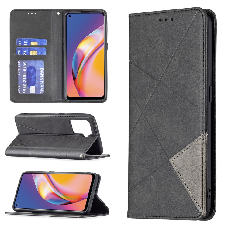 Custodia in pelle magnetica a rotazione orizzontale con struttura a rombo con supporto e slot per schede, For OPPO A74 5G / A93 5G / A54 5G, For OPPO A94 4G / Reno 5F / F19 Pro, For OPPO A94 5G / F19 Pro Plus / Reno5 Z 5G, For OPPO Reno5 Pro