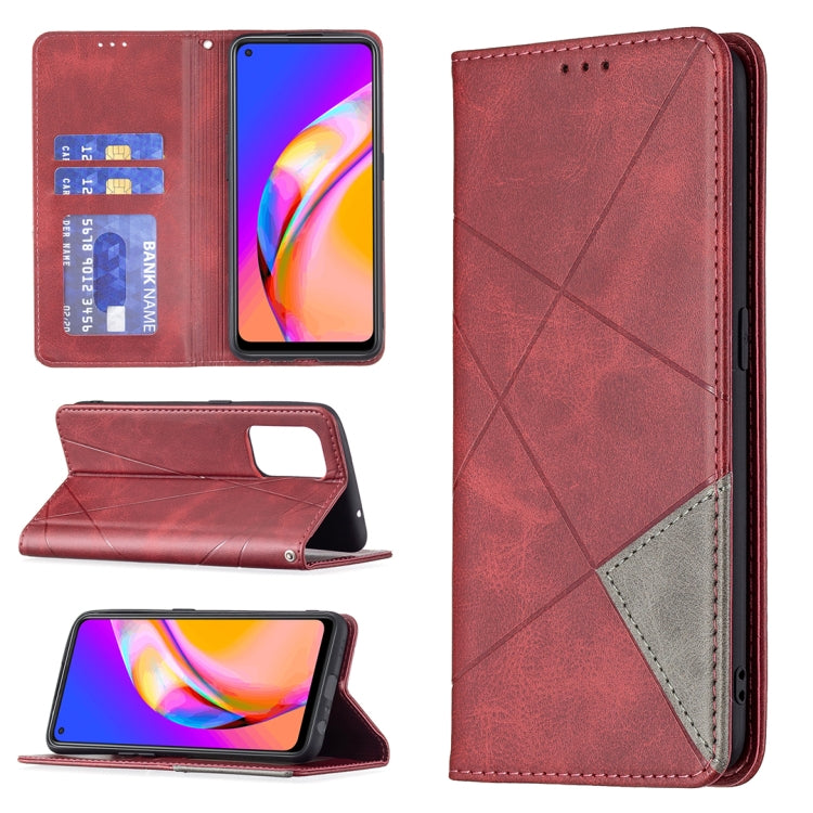 Custodia in pelle magnetica a rotazione orizzontale con struttura a rombo con supporto e slot per schede, For OPPO A74 5G / A93 5G / A54 5G, For OPPO A94 4G / Reno 5F / F19 Pro, For OPPO A94 5G / F19 Pro Plus / Reno5 Z 5G, For OPPO Reno5 Pro