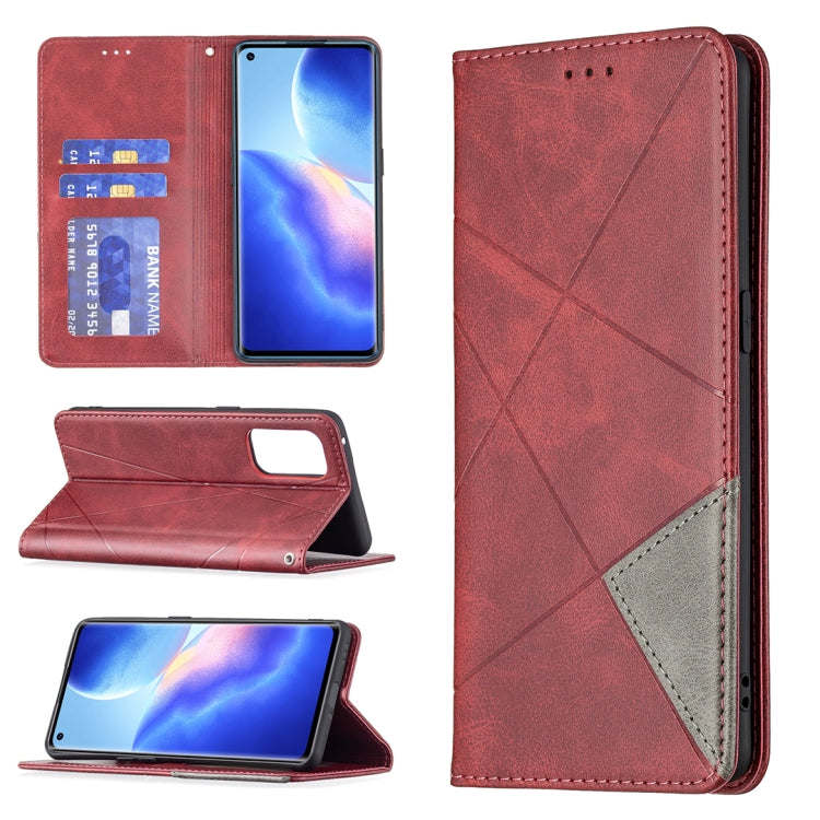 Custodia in pelle magnetica a rotazione orizzontale con struttura a rombo con supporto e slot per schede, For OPPO A74 5G / A93 5G / A54 5G, For OPPO A94 4G / Reno 5F / F19 Pro, For OPPO A94 5G / F19 Pro Plus / Reno5 Z 5G, For OPPO Reno5 Pro