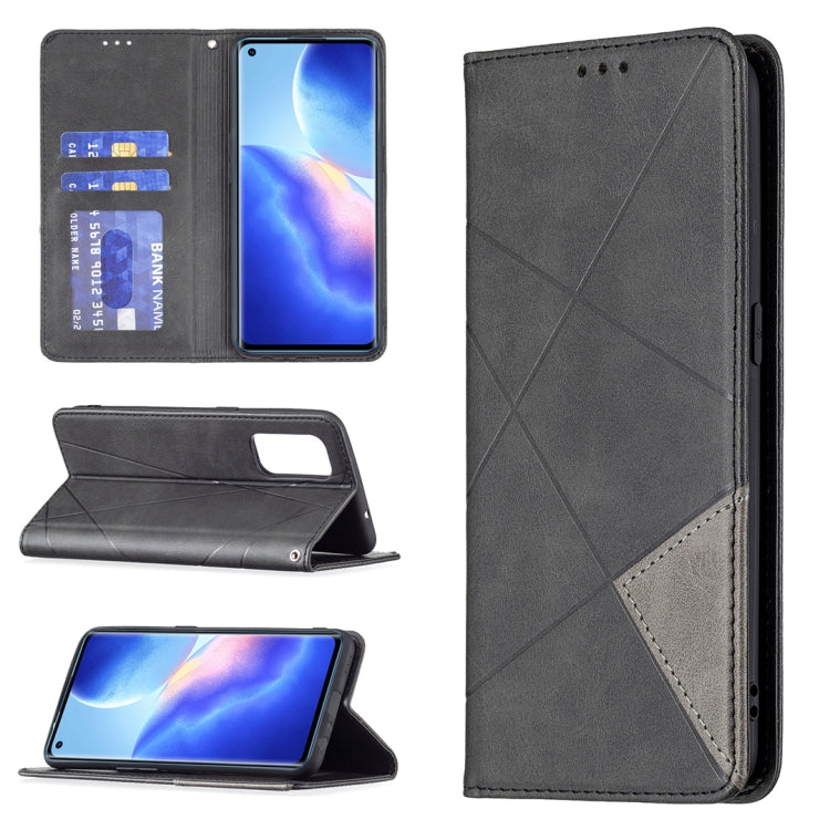 Custodia in pelle magnetica a rotazione orizzontale con struttura a rombo con supporto e slot per schede, For OPPO Reno5, For OPPO Reno6, For OPPO Realme 8 / 8 Pro, For OPPO Realme C15 / C12 / C25