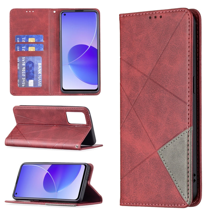 Custodia in pelle magnetica a rotazione orizzontale con struttura a rombo con supporto e slot per schede, For OPPO Reno5, For OPPO Reno6, For OPPO Realme 8 / 8 Pro, For OPPO Realme C15 / C12 / C25