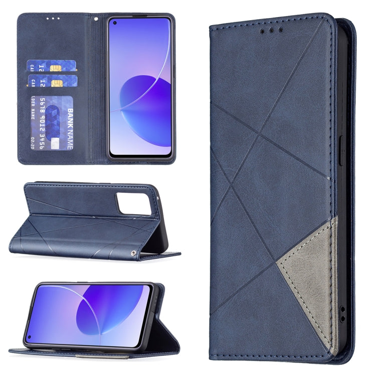 Custodia in pelle magnetica a rotazione orizzontale con struttura a rombo con supporto e slot per schede, For OPPO Reno5, For OPPO Reno6, For OPPO Realme 8 / 8 Pro, For OPPO Realme C15 / C12 / C25