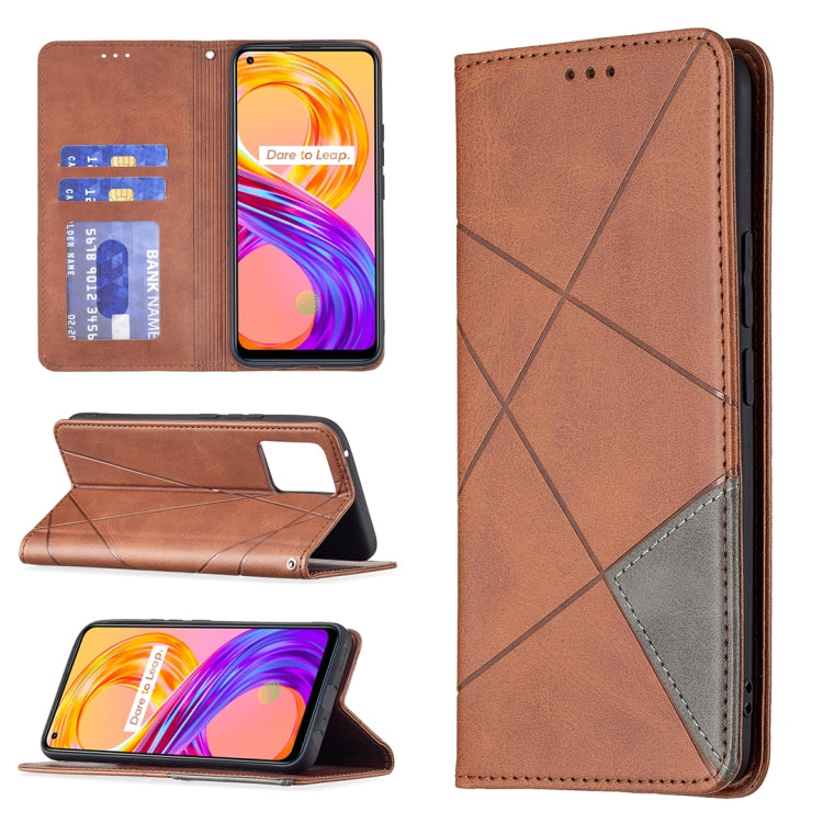 Custodia in pelle magnetica a rotazione orizzontale con struttura a rombo con supporto e slot per schede, For OPPO Reno5, For OPPO Reno6, For OPPO Realme 8 / 8 Pro, For OPPO Realme C15 / C12 / C25