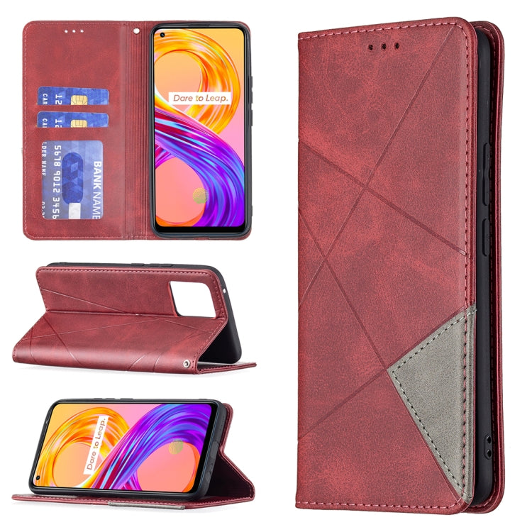 Custodia in pelle magnetica a rotazione orizzontale con struttura a rombo con supporto e slot per schede, For OPPO Reno5, For OPPO Reno6, For OPPO Realme 8 / 8 Pro, For OPPO Realme C15 / C12 / C25