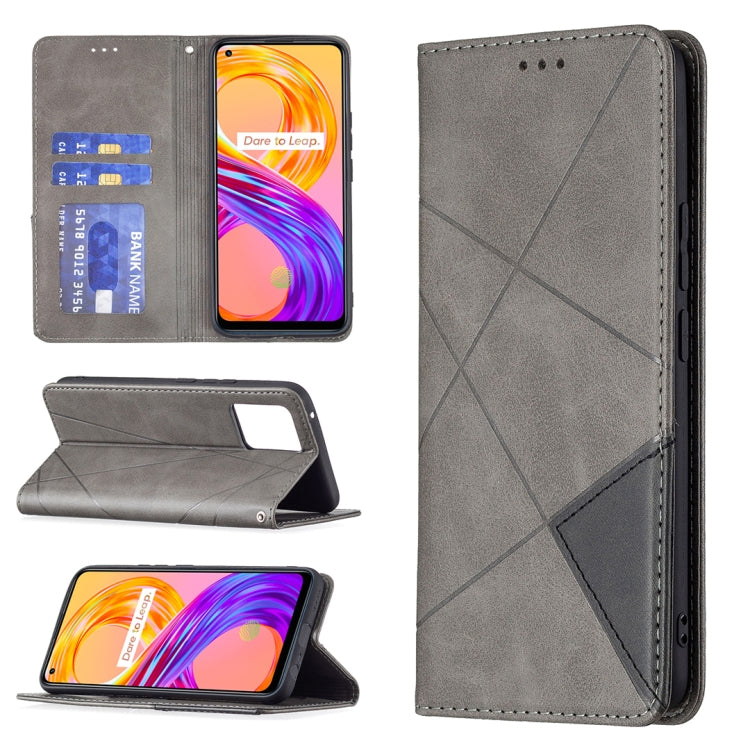 Custodia in pelle magnetica a rotazione orizzontale con struttura a rombo con supporto e slot per schede, For OPPO Reno5, For OPPO Reno6, For OPPO Realme 8 / 8 Pro, For OPPO Realme C15 / C12 / C25
