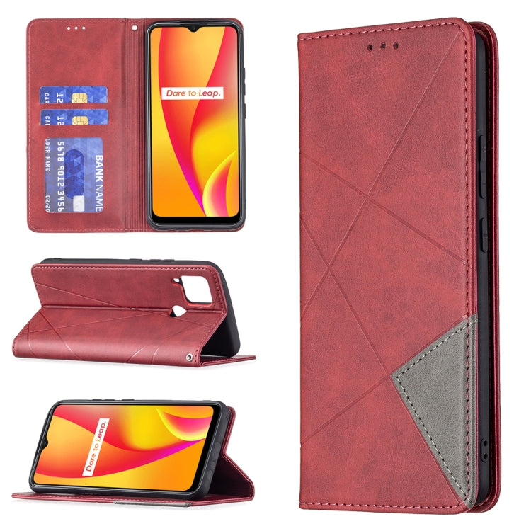 Custodia in pelle magnetica a rotazione orizzontale con struttura a rombo con supporto e slot per schede, For OPPO Reno5, For OPPO Reno6, For OPPO Realme 8 / 8 Pro, For OPPO Realme C15 / C12 / C25