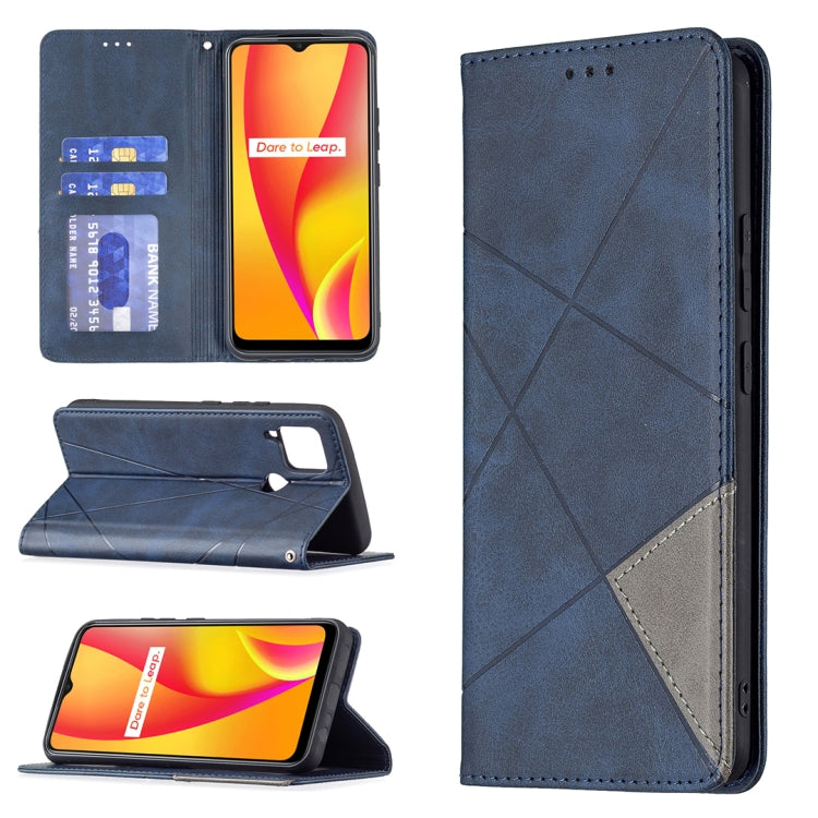 Custodia in pelle magnetica a rotazione orizzontale con struttura a rombo con supporto e slot per schede, For OPPO Reno5, For OPPO Reno6, For OPPO Realme 8 / 8 Pro, For OPPO Realme C15 / C12 / C25