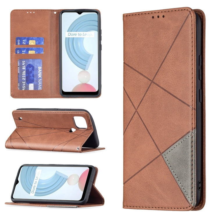 Custodia in pelle magnetica a rotazione orizzontale con struttura a rombo con supporto e slot per schede, For OPPO Realme C21 / C20, For OPPO Realme 8 5G / V13