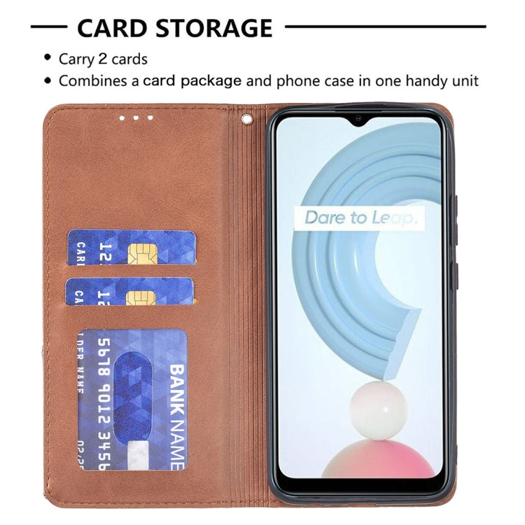 Custodia in pelle magnetica a rotazione orizzontale con struttura a rombo con supporto e slot per schede, For OPPO Realme C21 / C20, For OPPO Realme 8 5G / V13