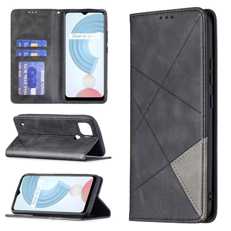 Custodia in pelle magnetica a rotazione orizzontale con struttura a rombo con supporto e slot per schede, For OPPO Realme C21 / C20, For OPPO Realme 8 5G / V13