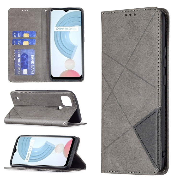 Custodia in pelle magnetica a rotazione orizzontale con struttura a rombo con supporto e slot per schede, For OPPO Realme C21 / C20, For OPPO Realme 8 5G / V13